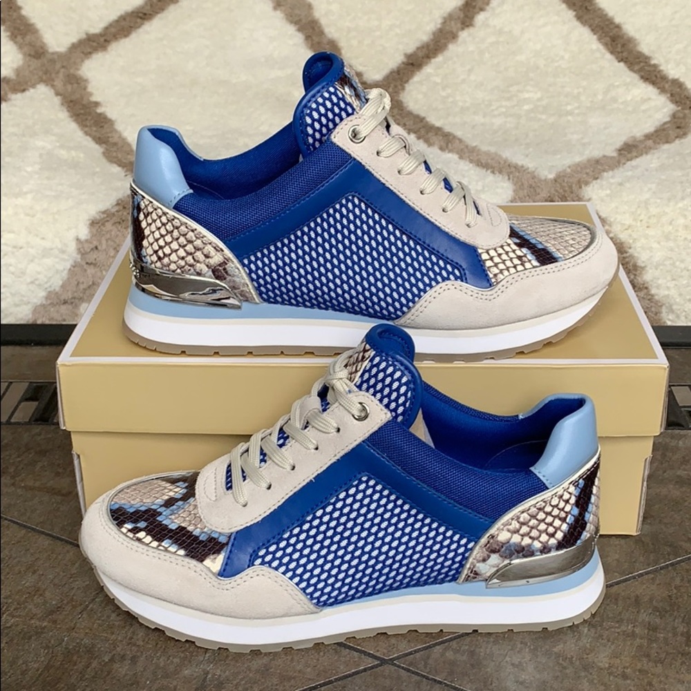MICHAEL KORS Women's Maddie Trainer -Electric Blue - Snakeskin Accent SZ 7.5